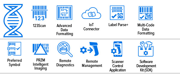 MP72 Series Multi-Plane Scanner/Scale Spec Sheet Mobility DNA Icons:  123Scan, Advanced Data Formatting, IoT Connector, Label Parse+, Multi-Code Data Formatting, Preferred Symbol, PRZM Intelligent Imaging, Remote Diagnostics, Remote Management, Scanner Control Application, Software Development Kit (SDK)