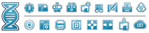 Íconos de Mobility DNA de la solución de impresión de brazaletes ZD510-HC: ícono de Bluetooth Printer Management, ícono de PrintSecure, ícono del software para impresoras Network Connect, ícono de Link-OS Multiplatform SDK, ícono de PrintConnect, ícono de Visibility Services, ícono de ZebraDesigner, ícono de Print Station, ícono de Pairing Solutions, ícono de Virtual Devices, ícono de Printer Profile Manager Enterprise, ícono de PDF Direct, ícono de Browser Print, ícono de conectores MDM/EMM, ícono de Enterprise Printing Solutions, ícono de PrintConnect e ícono de Cloud Connect