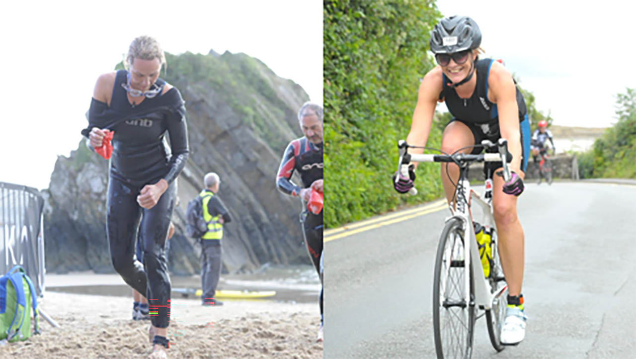 Lorna Hopkin rides her bike and runs during the Ironman World Championship competition