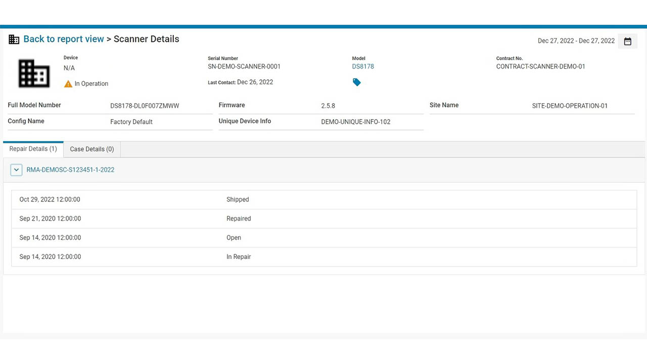 Zebra VisibilityIQ Foresight for Scanners - Scanner Details Page full list