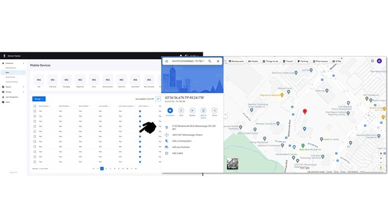 What you will see on the Device Tracker dashboard when trying to locate missing devices using public maps