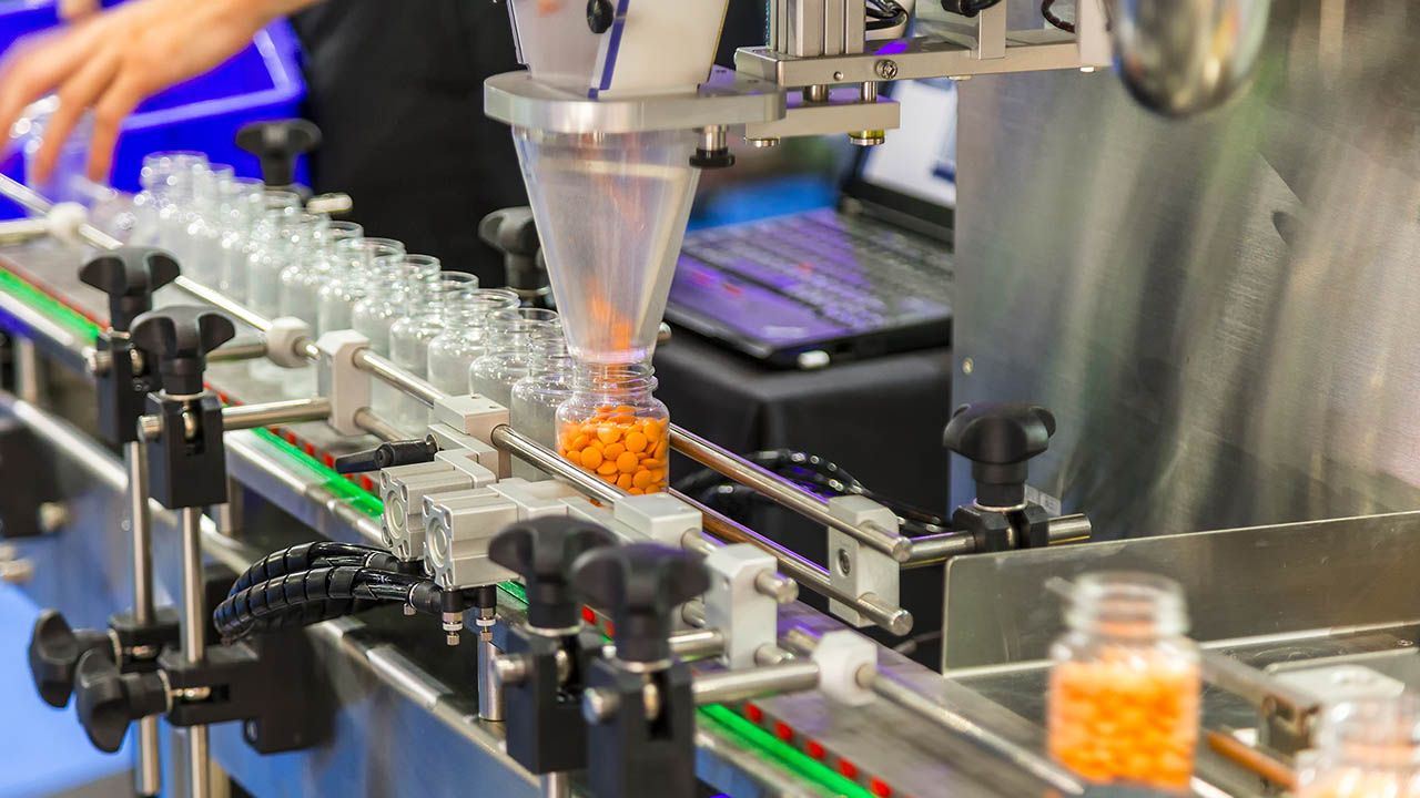 A Zebra machine vision system on a pharmaceutical manufacturer's pill bottle fill line 